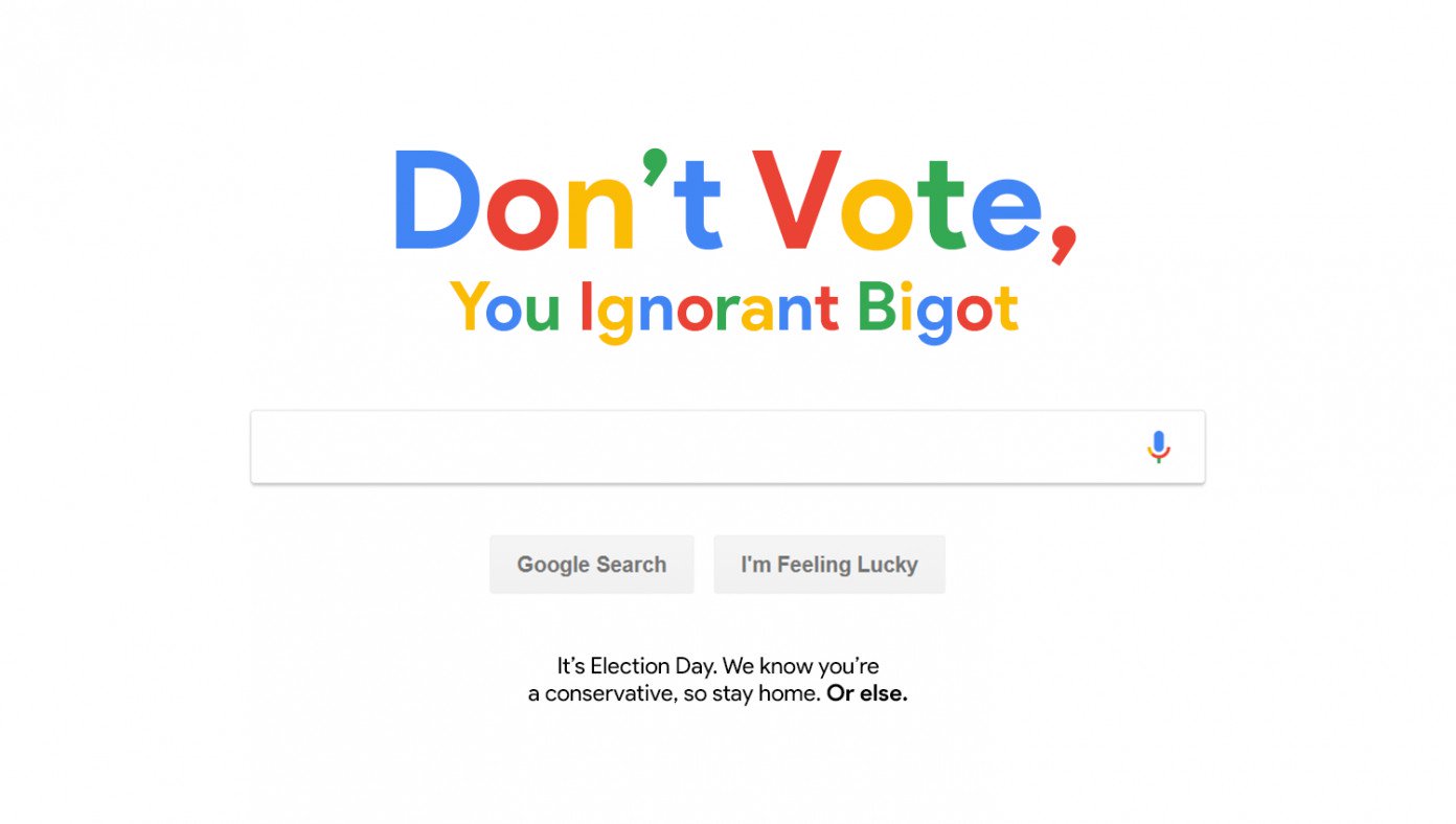 Google Apologizes For Accidentally Displaying 'Don't Vote, You Ignorant Bigot' Doodle To Conservative Users | The Babylon Bee