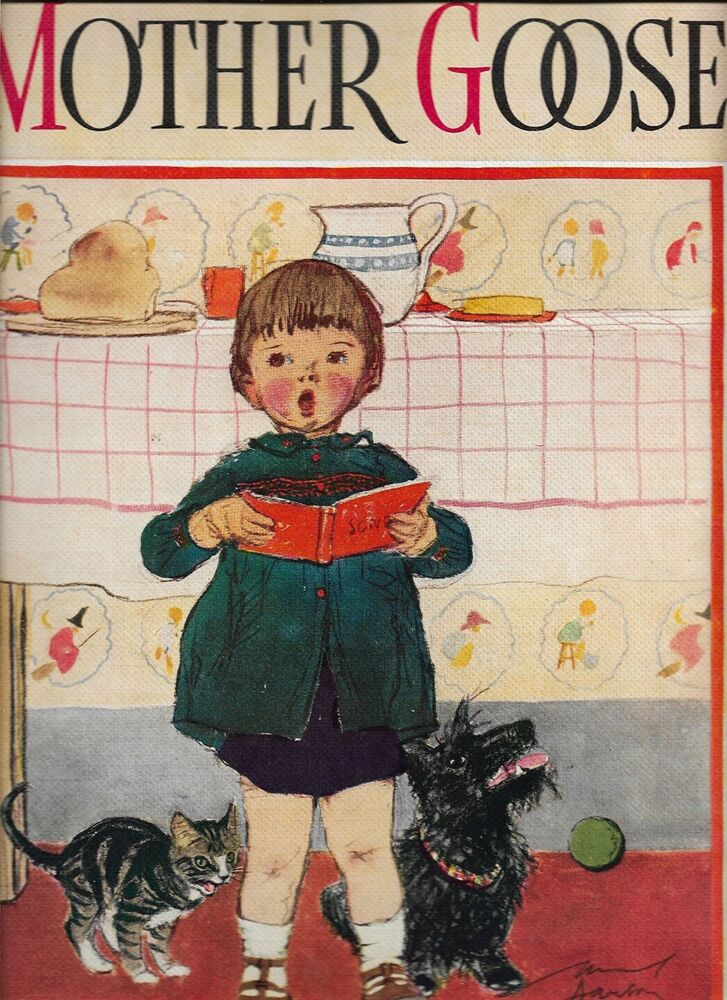 Mother Goose Linen Like book, 1940, Samuel Lowe Company Color Illustrations  | eBay