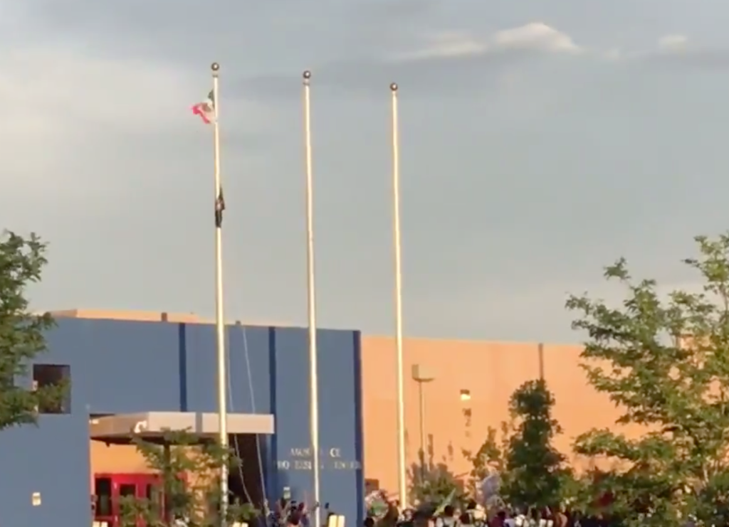 WATCH: Protesters at ICE facility in Aurora pull down American flag and raise Mexican flag