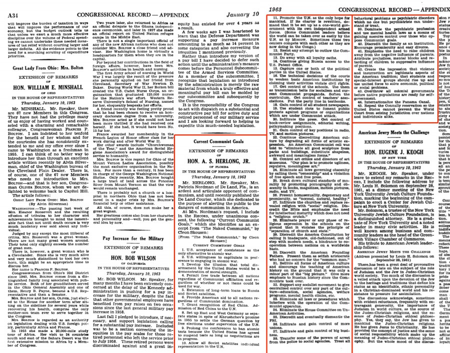 45 Communist Goals – Read into Congressional Record on Jan 10, 196