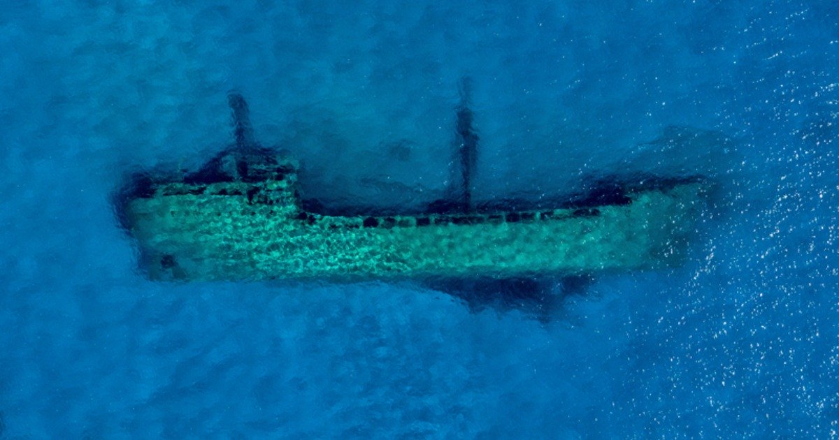 Shipwrecks Visible from Sky Above Lake Michigan due to Crystal Clear Water