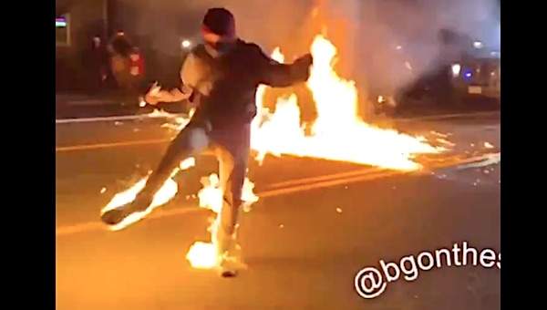 What a riot! Portland protester accidentally lights self on fire