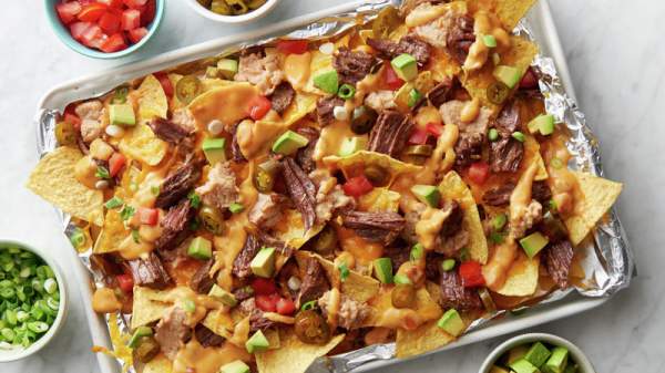 Slow-Cooker Beef Barbacoa Nachos with Queso Recipe