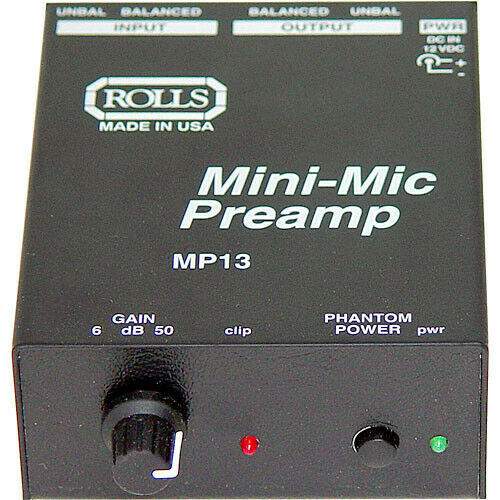 RollsCo MP13 Mini-Mic Microphone 1 Channel Phantom Power Preamp / Processor Amplifier