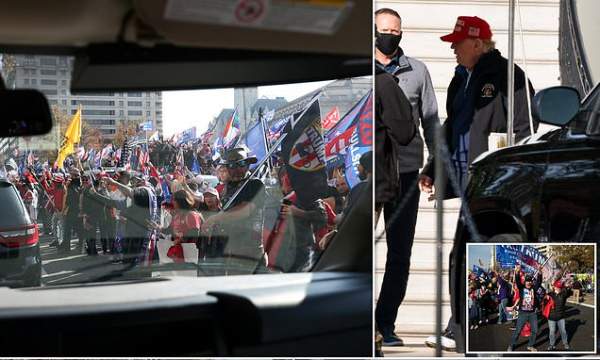 Trump fans swarm and cheer the President's motorcade at the Million MAGA March  | Daily Mail Online