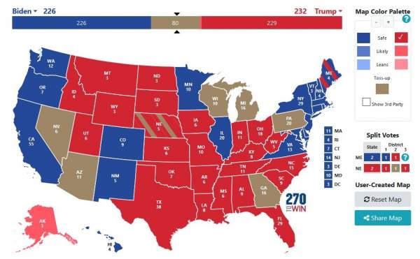 Current Actual Election Result Update: President Trump Leading In Electoral College With More Paths to Victory Than Biden