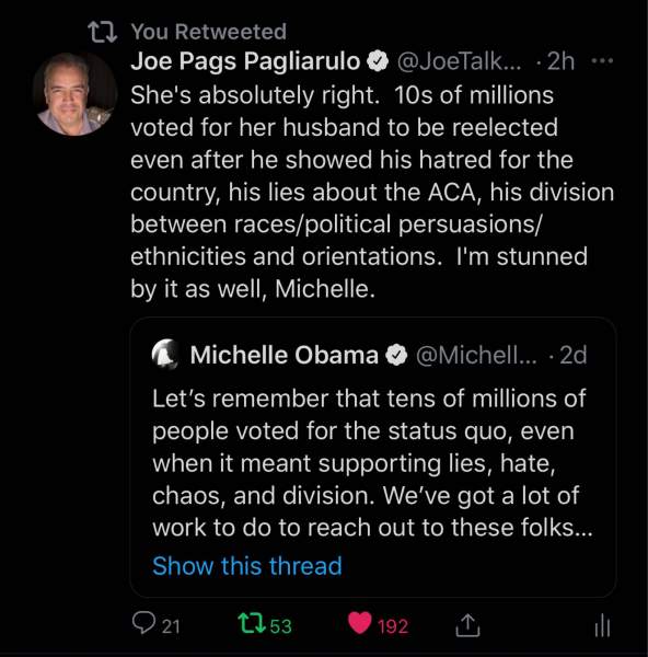 @JoePags - JoePags - Did Michelle Obama just admit what a horrible...