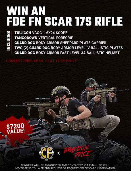 Contest - Win An FDE FN Scar 17S Rifle w/ Trijicon VCOG Scope & Guard Dog Body Armor Package