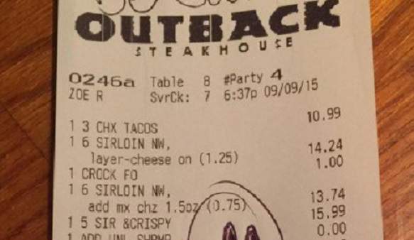 Outback Steakhouse Workers Wish NOBODY Saw What They Wrote On Cops’ Receipt...