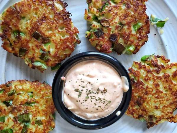 Loaded Air Fryer Potato Fritters - Daily Yum