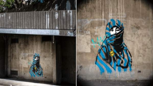Frankreich: Bild einer Hijab-Frau die einen gelben Stern mit der Aufschrift “Muslim” trägt als Strassenkunst – Jihad Watch Deutschland