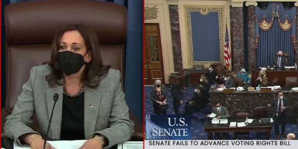 Watch: A Defeated Kamala Harris Sees Her 'Voting Rights' Bill Go Down, Then She Runs for the Exits