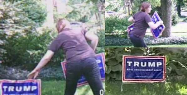 Liberal Tries To Steal Man’s Trump Sign, Gets NASTY Surprise Instead [VIDEO]