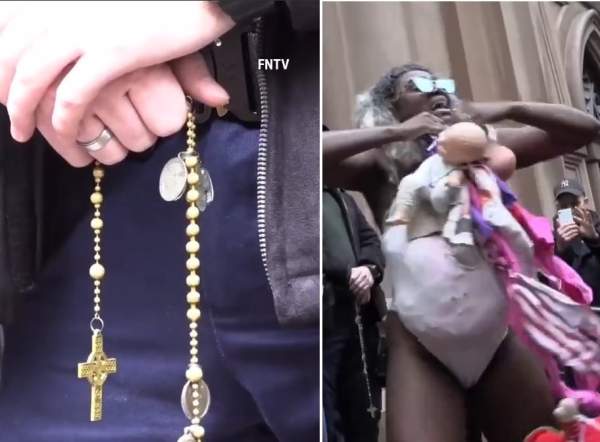 Godless Leftists Scream and Disrupt Pro-Life Prayers at New York Basilica -- Protester in Swimsuit Harasses Men Saying Rosary Outside Church (VIDEO)