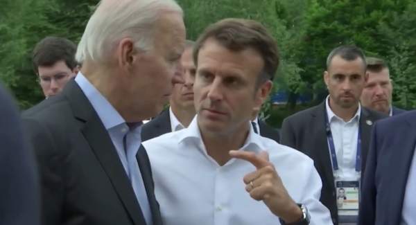 French President Emmanuel Macron Grabs Joe Biden's Arm, Tells Him Begging Saudi Arabia For More Oil Won't Work (VIDEO)