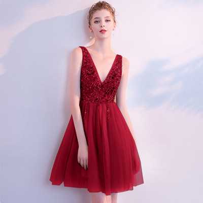 V-neck short red prom dresses