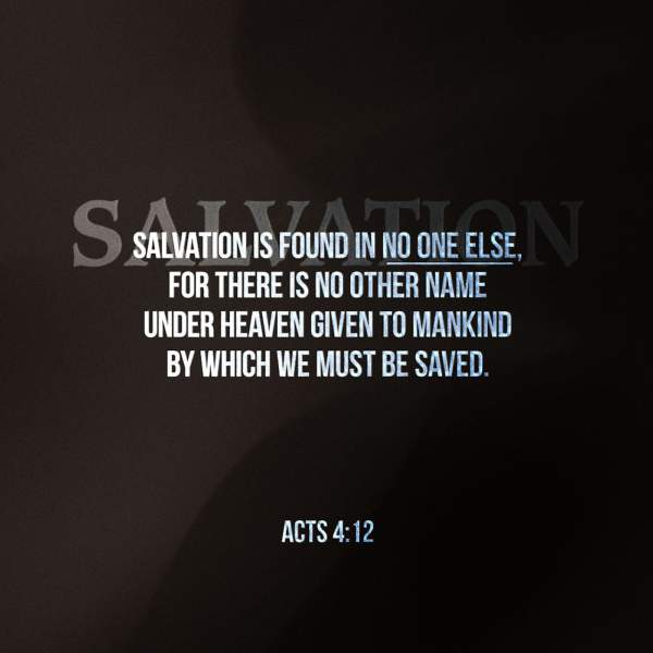 Acts 4:12 And there is salvation in no one else, for there is no other name under heaven given among men by which we must be saved.” | English Standard Version 2016 (ESV) | Download The Bible App Now