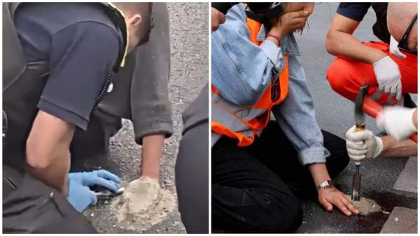 Climate Activist Glues Herself to the Road with Cement to Protest Climate Change -- Police Forced to Chisel Her Hand from the Cement (VIDEO)