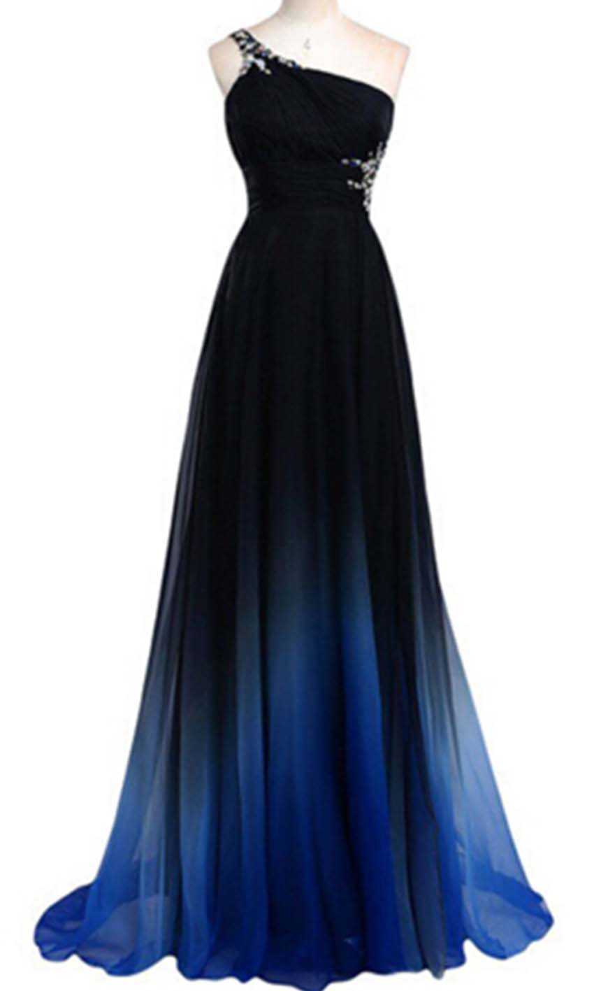 One shoulder blue prom dresses