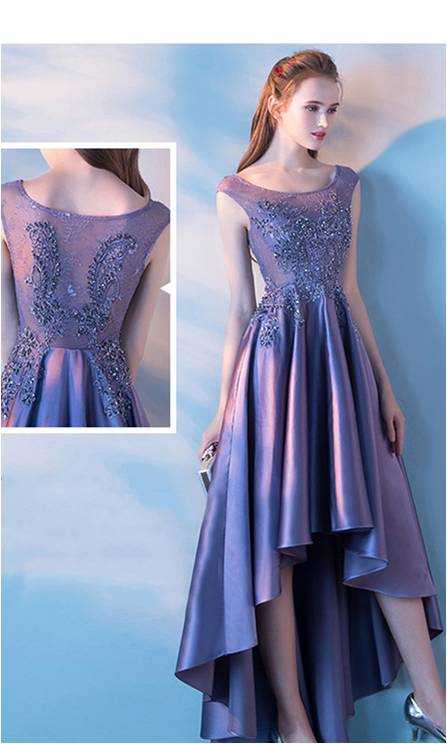 purple high low prom dresses