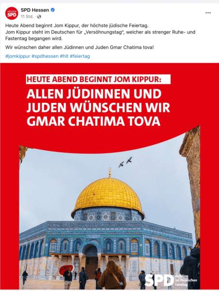 Germany: Social Democratic Party (SPD) congratulates Jews by using a photo of an Islamic shrine – Allah's Willing Executioners