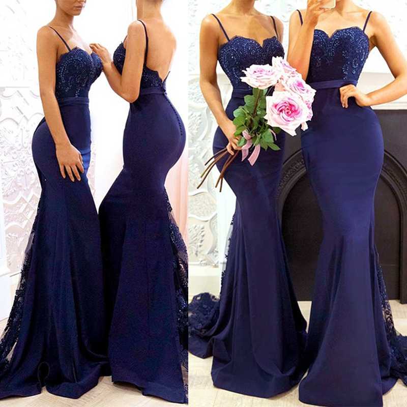 Blue Lace Halter Neck Bridesmaid Dresses