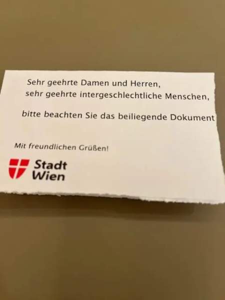Gender-Wahn jetzt auch offiziell in Wien: „Liebe inter-geschlechtliche Menschen!“ – Jihad Watch Deutschland