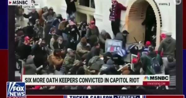 TUCKER Shows MSNBC Video of Trump Supporters on Jan 6 Throwing Things at Capitol Police – They Were Doing This Because Police Were Killing Rosanne Boyland
