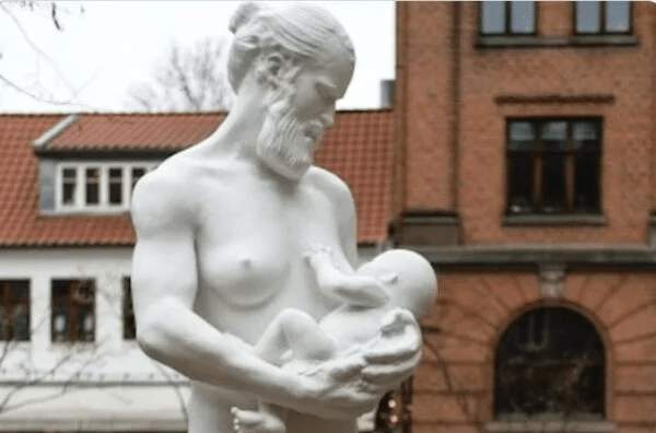 Statue of Fully Nude, Bearded Man Breastfeeding a Baby Placed Outside Denmark’s Former Women’s Museum – Allah's Willing Executioners