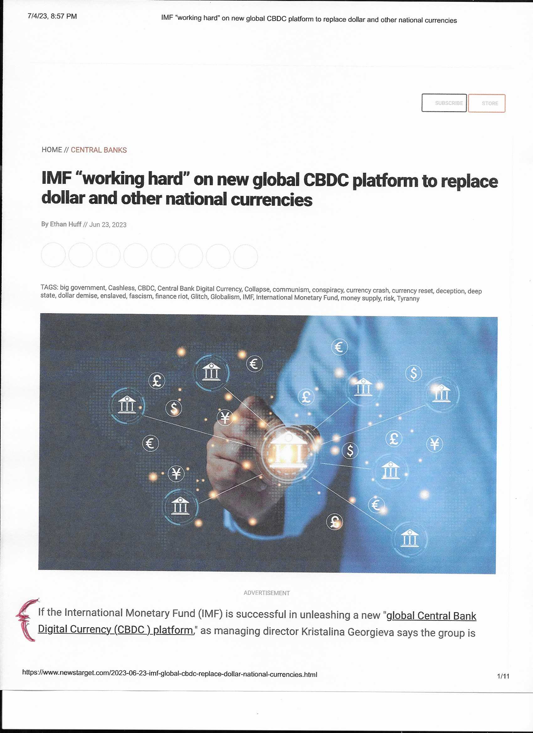 IMF “working hard” on new global CBDC platform to replace dollar and other national currencies  print out highlights page 1