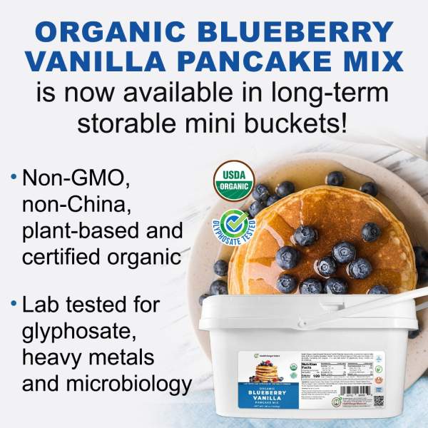 Stock up on Blueberry Vanilla Pancake Mix in mini-buckets