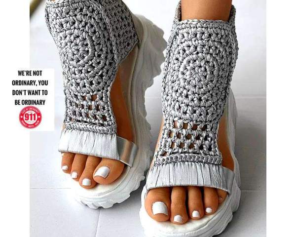 Handmade Knitted Geometric Wedge Elastic Platform Sandals - 911healty