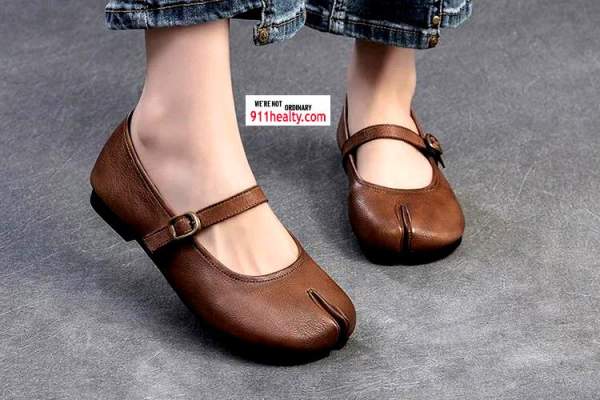 Retro Handmade Comfortable Flat Genuine Leather Split Toe Soft Sole Shoes - 911healty