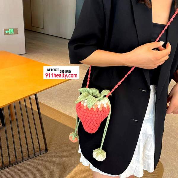 Handmade Knitted Strawberry Crossbody Bag - 911healty