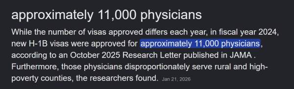 ??? ℜ????? ?? on X: "There are roughly 11,000 physicians in the US on H1B visas.   That means 9,900 of them used fraudulent documents for their H1B approval.    So much for MAHA. https://t.co/eDcCgtlvMY" / X
